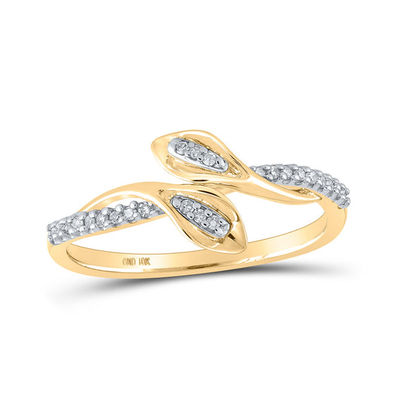 10k Yellow Gold Womens Round Diamond Bypass Band Ring 1/10 Cttw