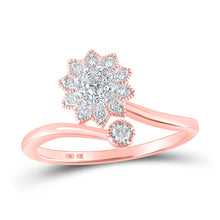  10k Rose Gold Womens Round Diamond Flower Cluster Ring 1/6 Cttw