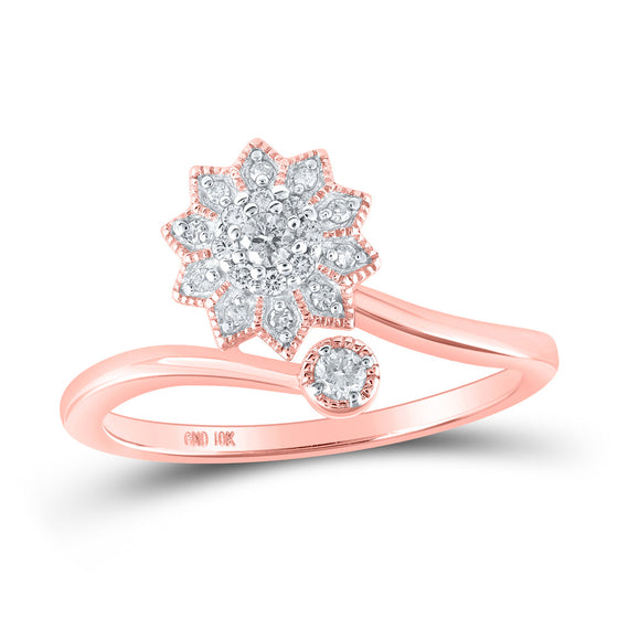 10k Rose Gold Womens Round Diamond Flower Cluster Ring 1/6 Cttw