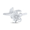 10k White Gold Womens Round Diamond Flower Band Ring 1/12 Cttw