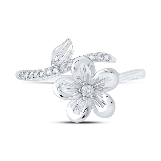 10k White Gold Womens Round Diamond Flower Band Ring 1/12 Cttw