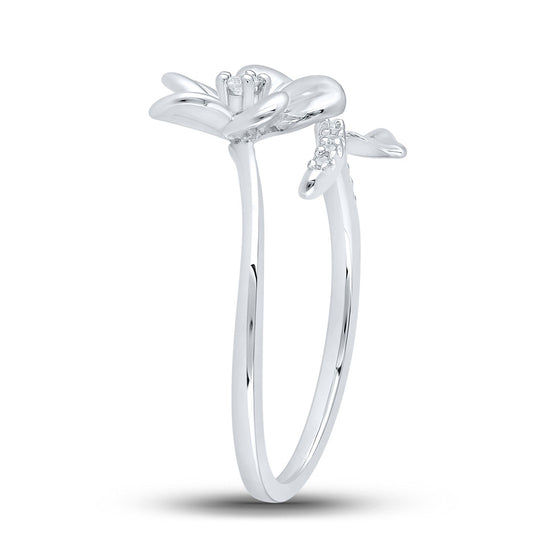 10k White Gold Womens Round Diamond Flower Band Ring 1/12 Cttw