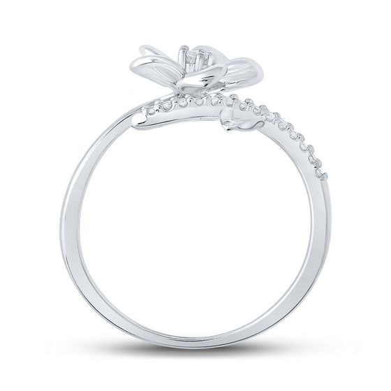 10k White Gold Womens Round Diamond Flower Band Ring 1/12 Cttw