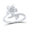 10k White Gold Womens Round Diamond Flower Band Ring 1/12 Cttw