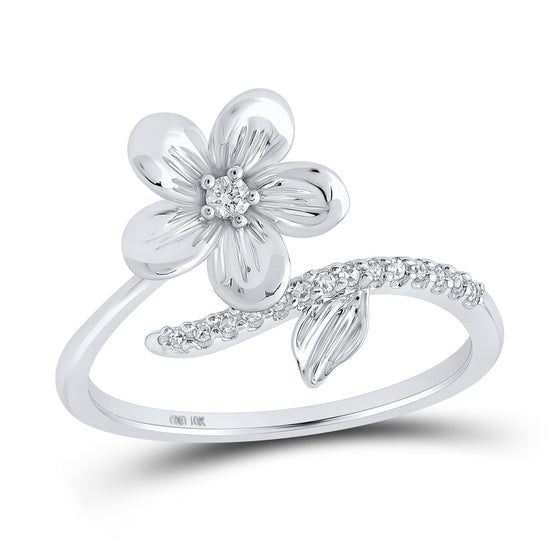 10k White Gold Womens Round Diamond Flower Band Ring 1/12 Cttw