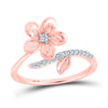 10k Rose Gold Womens Round Diamond Flower Band Ring 1/12 Cttw