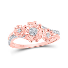  10k Rose Gold Womens Round Diamond Flower Fashion Ring 1/6 Cttw