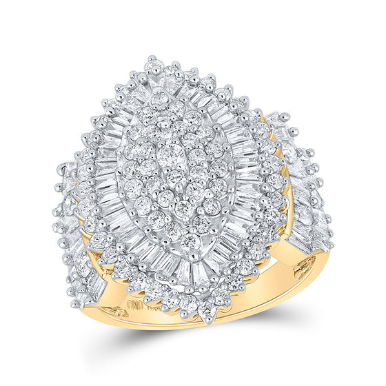 10k Yellow Gold Womens Round Diamond Marquise-shape Cluster Ring 2 Cttw