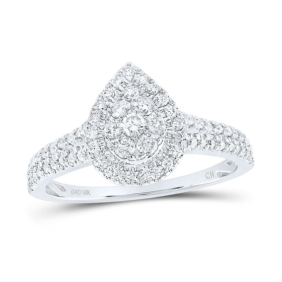 10k White Gold Womens Round Diamond Teardrop Cluster Ring 1/2 Cttw