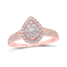  10k Rose Gold Womens Round Diamond Teardrop Cluster Ring 1/2 Cttw