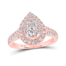  10k Rose Gold Womens Round Diamond Teardrop Cluster Ring 1 Cttw