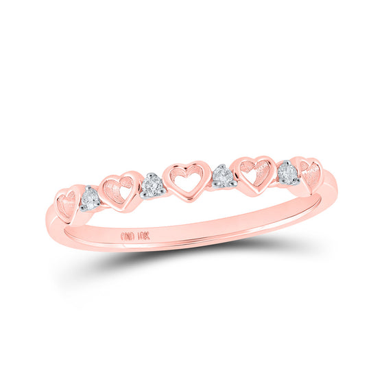 10k Rose Gold Womens Round Diamond Heart Ring 1/20 Cttw