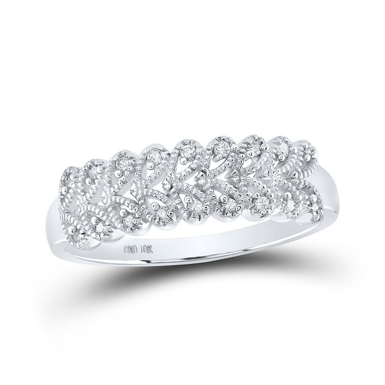 10k White Gold Womens Round Diamond Band Ring 1/10 Cttw
