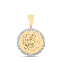  10k Yellow Gold Mens Round Diamond Circle Rose Charm Pendant 1/2 Cttw