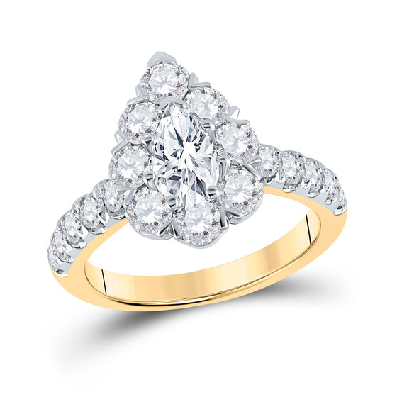 14k Yellow Gold Pear Diamond Halo Bridal Wedding Engagement Ring 2-3/8 Cttw