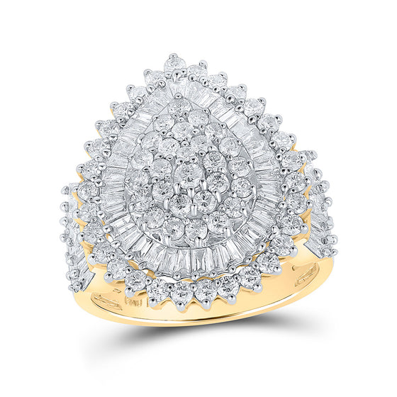 10k Yellow Gold Womens Round Diamond Tear Cluster Ring 2 Cttw