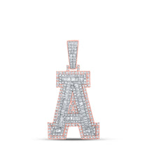  10k Two-tone Gold Mens Baguette Diamond A Initial Letter Charm Pendant 1-7/8 Cttw