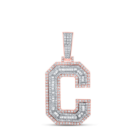 10k Two-tone Gold Mens Baguette Diamond C Initial Letter Charm Pendant 1-3/4 Cttw