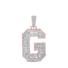  10k Two-tone Gold Mens Baguette Diamond G Initial Letter Charm Pendant 1-7/8 Cttw