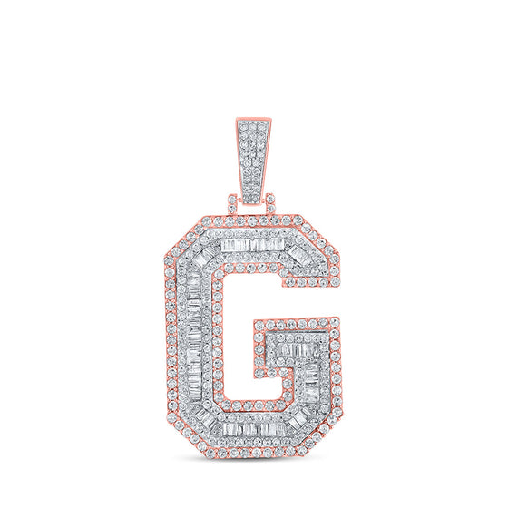 10k Two-tone Gold Mens Baguette Diamond G Initial Letter Charm Pendant 1-7/8 Cttw