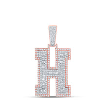  10k Two-tone Gold Mens Baguette Diamond H Initial Letter Charm Pendant 2 Cttw