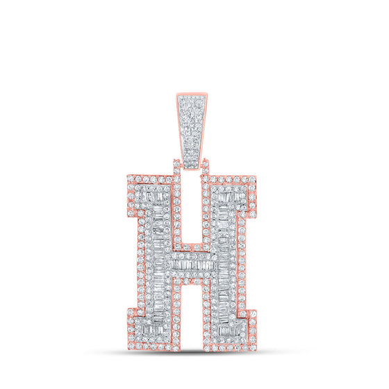 10k Two-tone Gold Mens Baguette Diamond H Initial Letter Charm Pendant 2 Cttw