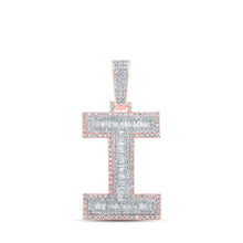  10k Two-tone Gold Mens Baguette Diamond I Initial Letter Charm Pendant 1-3/4 Cttw