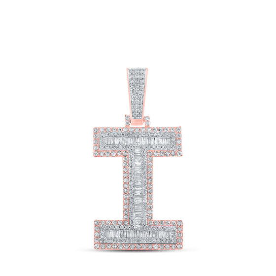 10k Two-tone Gold Mens Baguette Diamond I Initial Letter Charm Pendant 1-3/4 Cttw