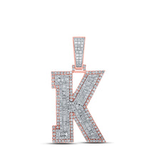  10k Two-tone Gold Mens Baguette Diamond K Initial Letter Charm Pendant 2 Cttw