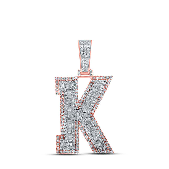 10k Two-tone Gold Mens Baguette Diamond K Initial Letter Charm Pendant 2 Cttw