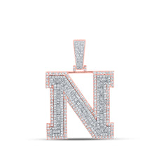  10k Two-tone Gold Mens Baguette Diamond N Initial Letter Charm Pendant 2-5/8 Cttw