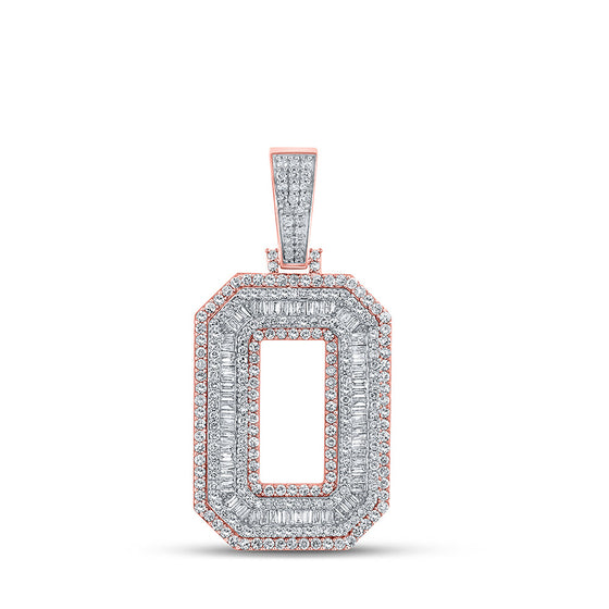 10k Two-tone Gold Mens Baguette Diamond O Initial Letter Charm Pendant 2-1/5 Cttw