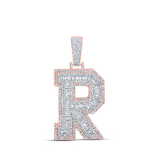  10k Two-tone Gold Mens Baguette Diamond R Initial Letter Charm Pendant 2 Cttw