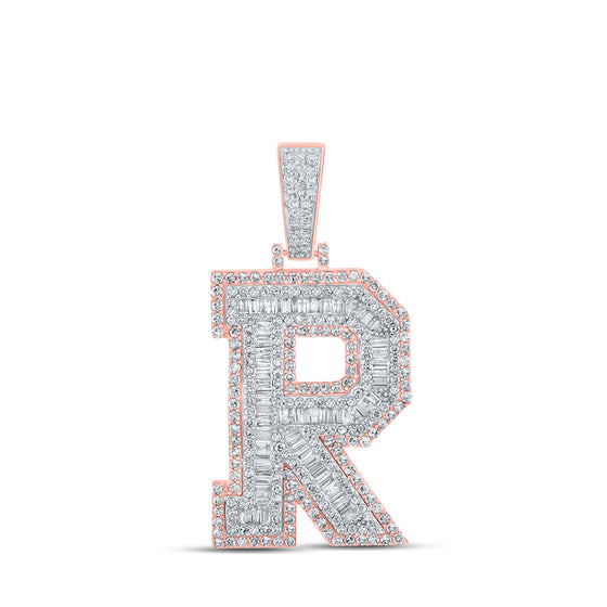 10k Two-tone Gold Mens Baguette Diamond R Initial Letter Charm Pendant 2 Cttw