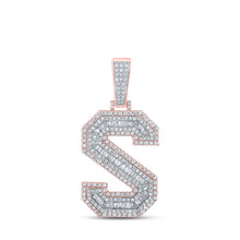  10k Two-tone Gold Mens Baguette Diamond S Initial Letter Charm Pendant 1-3/4 Cttw