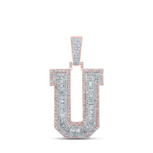  10k Two-tone Gold Mens Baguette Diamond U Initial Letter Charm Pendant 1-7/8 Cttw