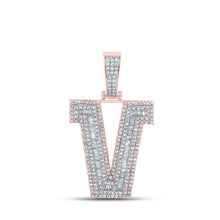  10k Two-tone Gold Mens Baguette Diamond V Initial Letter Charm Pendant 2 Cttw
