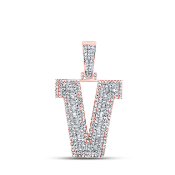 10k Two-tone Gold Mens Baguette Diamond V Initial Letter Charm Pendant 2 Cttw