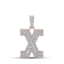  10k Two-tone Gold Mens Baguette Diamond X Initial Letter Charm Pendant 2 Cttw