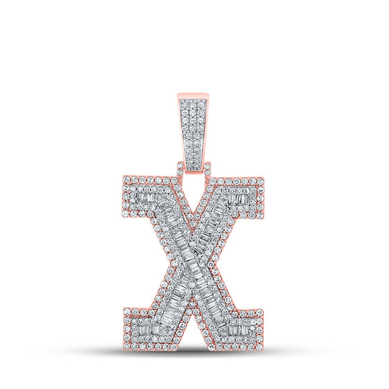 10k Two-tone Gold Mens Baguette Diamond X Initial Letter Charm Pendant 2 Cttw