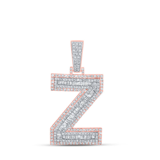 10k Two-tone Gold Mens Baguette Diamond Z Initial Letter Charm Pendant 1-7/8 Cttw