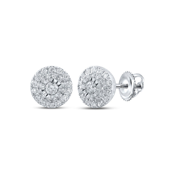 10k White Gold Womens Round Diamond Cluster Earrings 1/2 Cttw