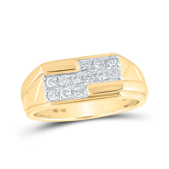 10k Yellow Gold Mens Round Diamond Band Ring 1/2 Cttw