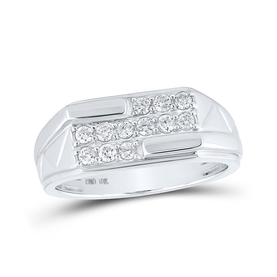 10k White Gold Mens Round Diamond Band Ring 1/2 Cttw