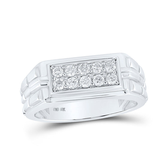 10k White Gold Mens Round Diamond Band Ring 1/2 Cttw