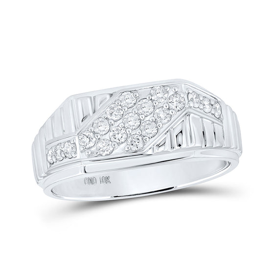 10k White Gold Mens Round Diamond Band Ring 1/2 Cttw