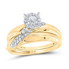 10k Yellow Gold His Hers Round Diamond Halo Matching Wedding Set 1/3 Cttw