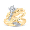 10k Yellow Gold His Hers Round Diamond Halo Matching Wedding Set 1/3 Cttw