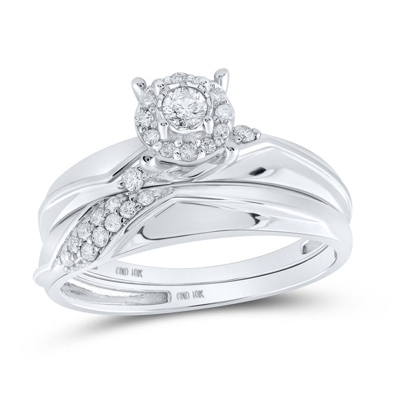 10k White Gold His Hers Round Diamond Halo Matching Wedding Set 1/3 Cttw