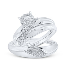  10k White Gold His Hers Round Diamond Halo Matching Wedding Set 1/3 Cttw